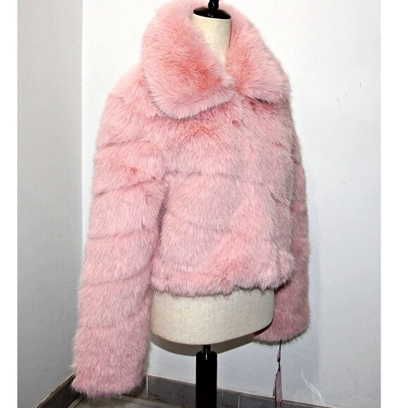 Avec Les Filles Luxurious Cropped Paneled Faux-Fur Coat in Blush sz L $285 - Picture 12 of 15